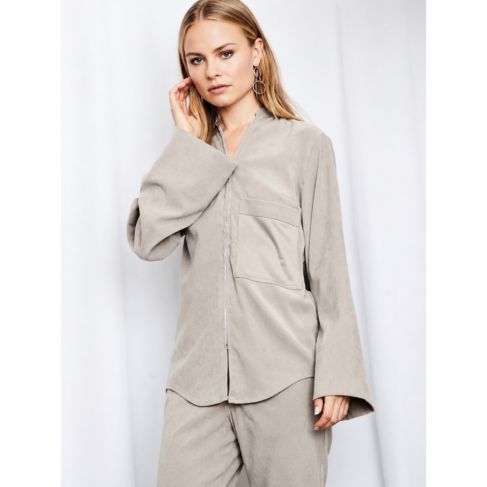 House of Sunny Gen Blend Zip Shirt Jacket Taupe UK 8 US 4 Minimalist Lux Chic
